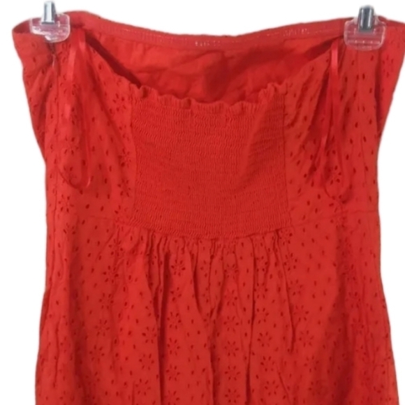 Old Navy Coral/Orange Cotton Eyelet Strapless Dress - Picture 5 of 7